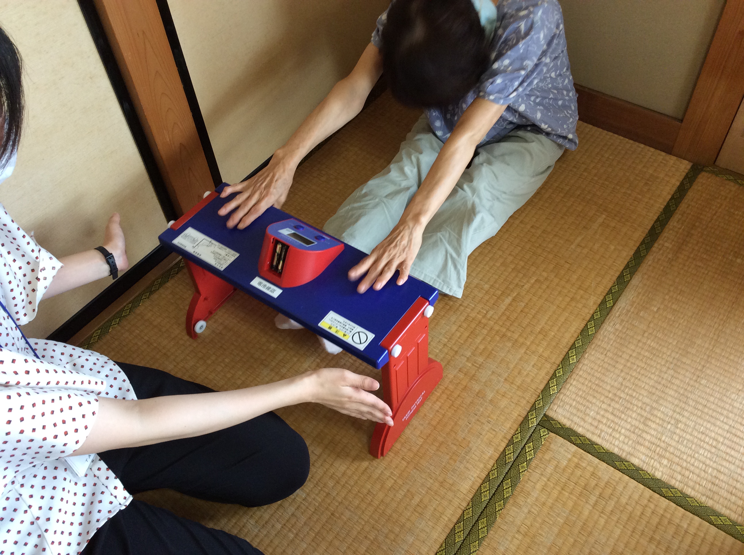体力測定（長座体前屈）の様子
